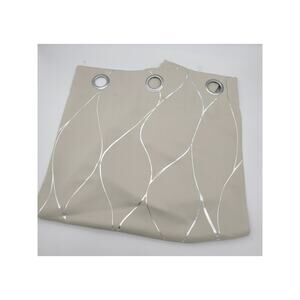 NWOT Deconova 4 Panel Curtains 42W x 54L Beige & Silver Foil Print Rod Grommets